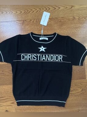 Dior Black Knit Top with White Logo Star.